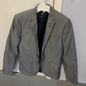 Grey H&M blazer with navy elbow pads